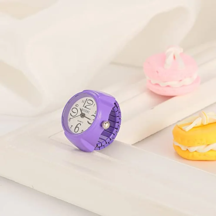 JewelryWe Damen Ringuhr, Elastische Analog Quarzuhr mit großem Zifferblatt, Lila – Bild 5