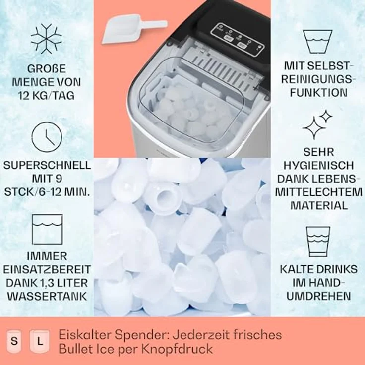 Klarstein Eiswürfelmaschine, 1,3L Wassertank, 12kg Eis in 24h, Selbstreinigend – Bild 2