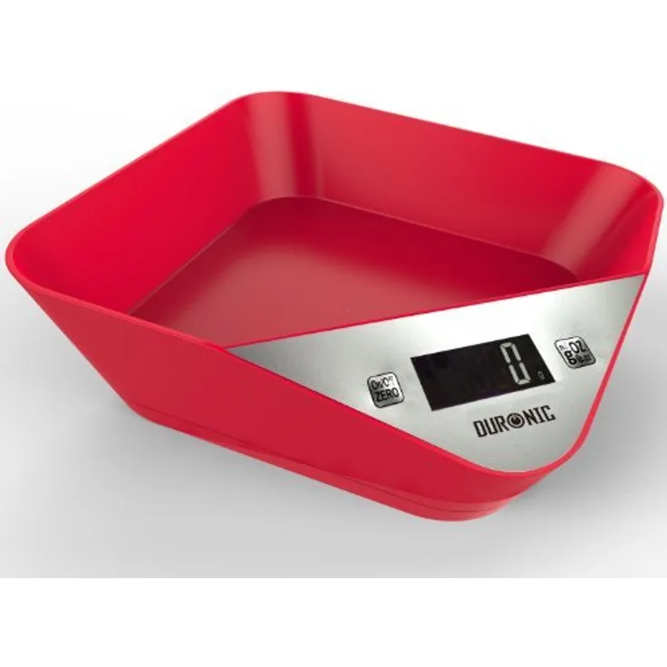 Duronic KS100 RD Küchenwaage | 5 kg Digitalwaage mit 1,2 L abnehmbarer Schüssel | 1 g grammgenau Präzision-Feinwaage | Haushaltswaage mit Tara-Funktion | Digitale Waage mit Hold-Funktion | Zum Kochen