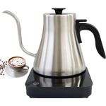 Greenmigo Elektrischer Schwanenhals Wasserkocher Kaffee- und Teekanne, 1 Liter, Edelstahl, LED-Touch-Steuerung, Schnellheizung, Warmhaltefunktion