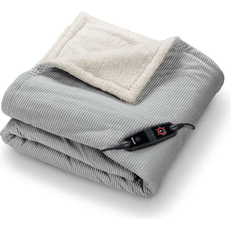 Beurer HD 81 Cord Light Grey Green Planet, 180 x 130 cm, 6 Temperaturstufen, Abschaltautomatik, maschinenwaschbar, Cordstoff