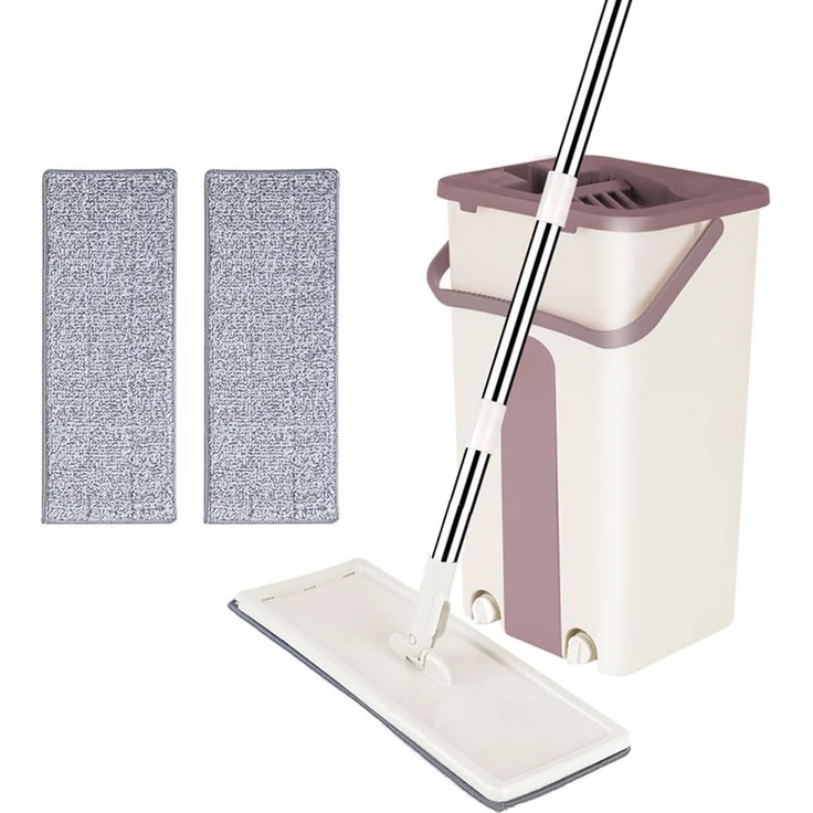JEOBEST Wischmopp Bodenwischer Set, freihändiges Mop-System mit Eimer, 2 Mikrofaser-Pads, 360 Grad drehbar, Edelstahl, Nass- und Trockenreinigung