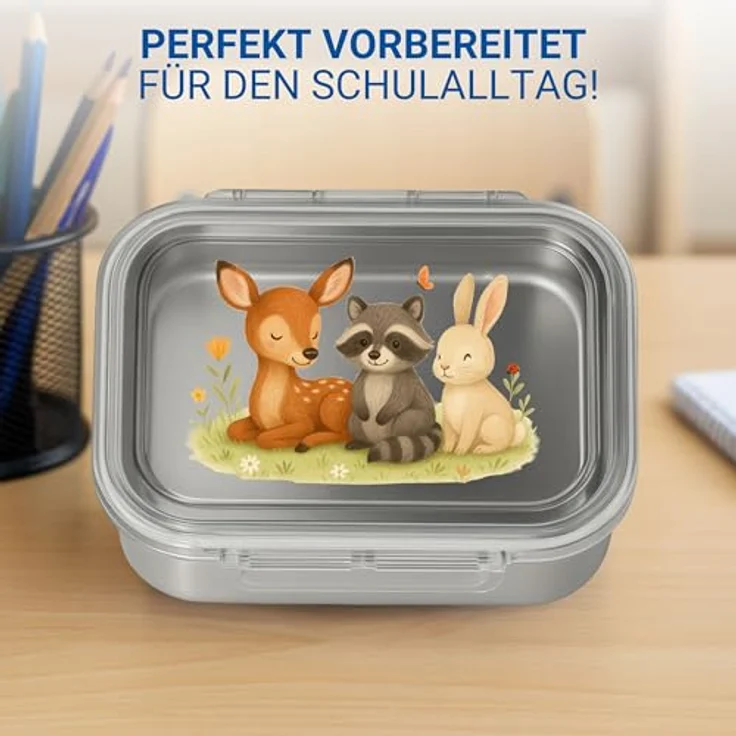elasto Edelstahl Brotdose 'Storage', 1000 ml mit Trennwand und Tier-Motiv für Kinder, ideal für Schule und Kindergarten – Bild 6
