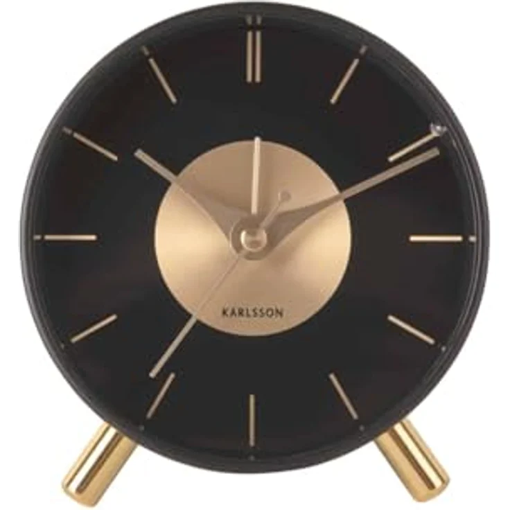 Karlsson Wecker Gold Disc, runder Wecker aus Eisen, Schwarz, Ø12cm mit Zifferblatt-Streifen – Bild 3