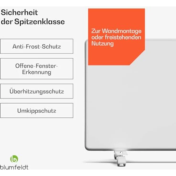 Blumfeldt ThermaTouch Konvektor Heizung 2.000W, Präziser Thermostat, 24h-Timer, IP24, Überhitzungsschutz, Wandmontage/Freistehend, Heizfläche 20 m², Weiß – Bild 5