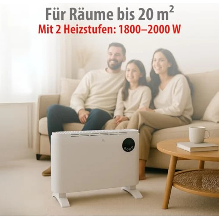 alpina Elektrischer Heizlüfter 2000W, Konvektorheizung mit einstellbarem Thermostat, 3 Heizstufen, Turbo-Funktion, freistehend oder wandmontierbar, Weiß – Bild 5