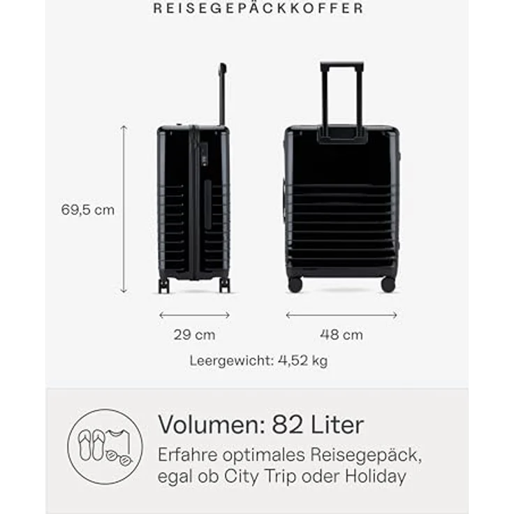 Kapten & Son Heathrow Essential Check-In Hartschalenkoffer All Black 82 L | Großer Reisekoffer mit 360°-Drehrollen, TSA-Gepäckschloss und wasserabweisendem Material – Bild 2