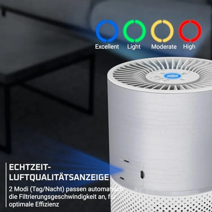 Rowenta PU2220, Luftreiniger mit 19 dB Geräuschpegel, 200 m³/h, Echtzeit-Luftqualitätssensor und 3-in-1 HEPA-Filter – Bild 3