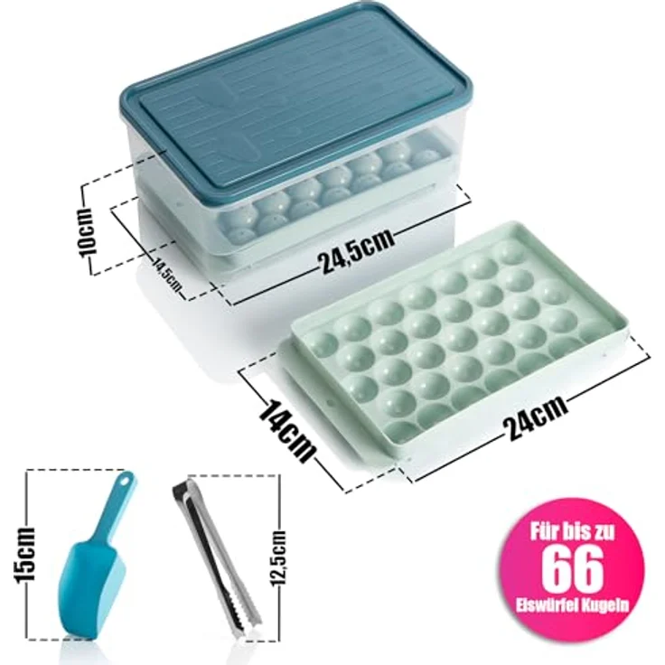 BigDean Eiswürfelform mit Deckel, bis zu 66 runde Eiswürfel, BPA-frei & lebensmittelecht, pastell-Töne – Bild 3
