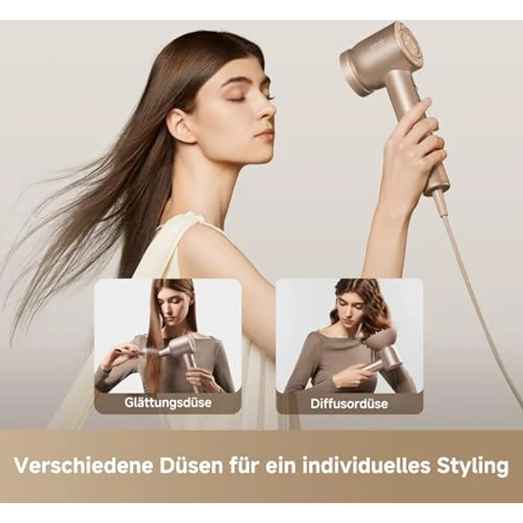 DREAME Hair Glory Mix, High-Speed-Haartrockner mit 3 magnetischen Düsen, NTC-Temperaturregelung, 300.000.000 negative Ionen/cm³, 110.000 U/min Motor, leichtes Design mit 336 g, Gold – Bild 2