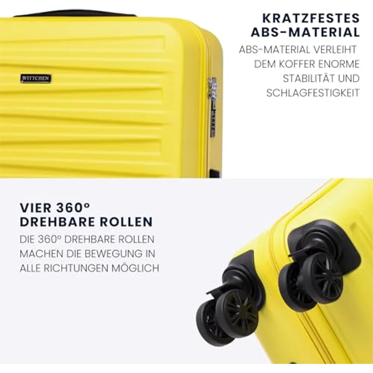 WITTCHEN Skyspeed Line Reisekoffer 4er Set, Hartschalenkoffer ABS mit Kombinationsschloss, Gelb, inkl. Kosmetikkoffer und 360° Doppelrädern – Bild 3