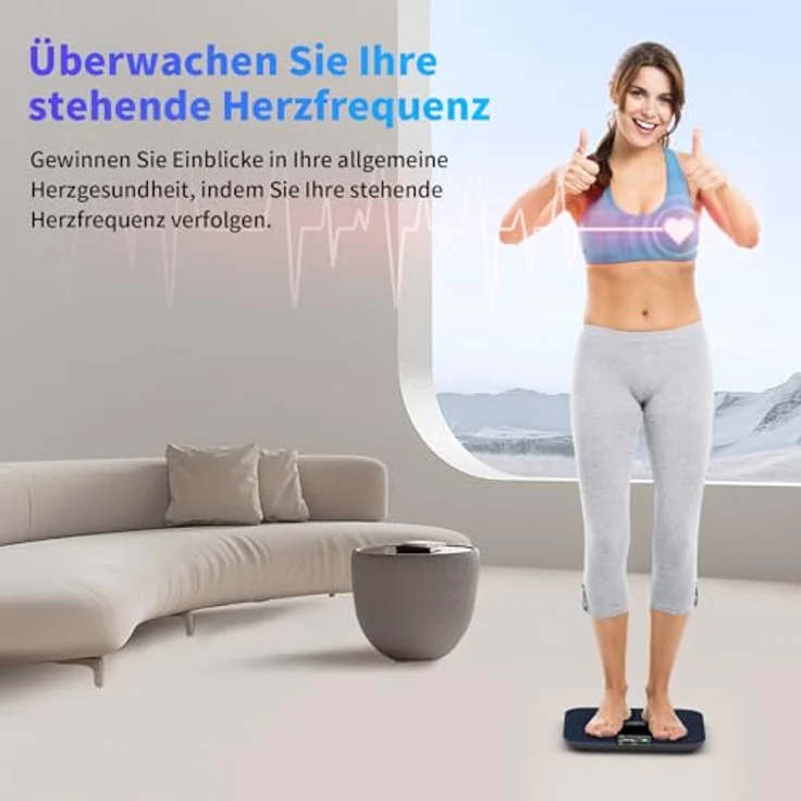 Healthkeep Personenwaage mit TFT-Farbdisplay, ITO-Technologie und Herzfrequenzmessung, App für Android und iOS, Blau – Bild 4