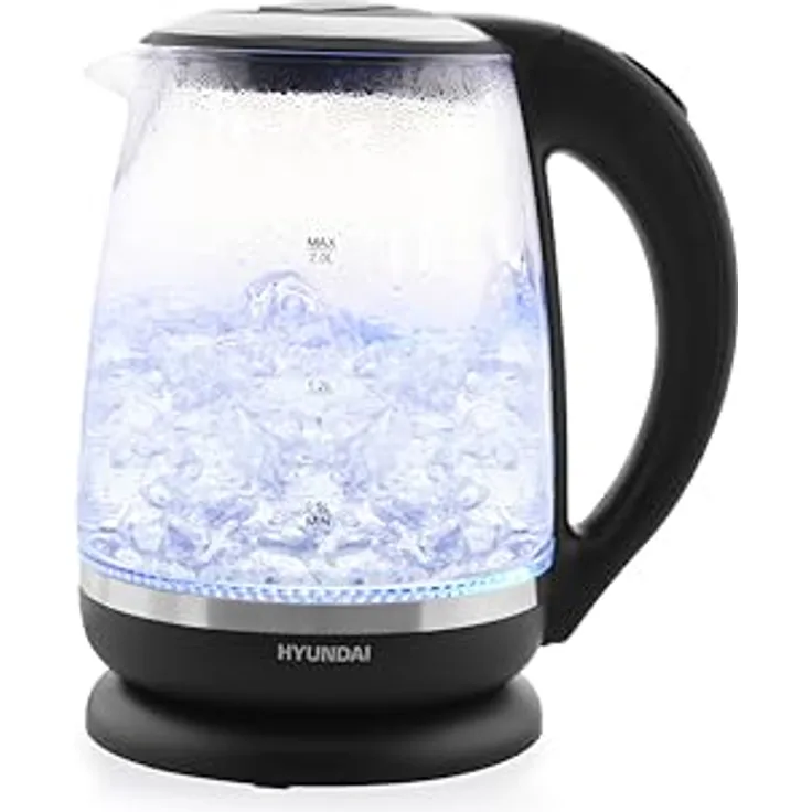 HYUNDAI ELECTRONICS VK 745, Glas Wasserkocher mit 2.200 W, 2 Liter, Innenbeleuchtung, Überhitzungsschutz, Wasserstandanzeige