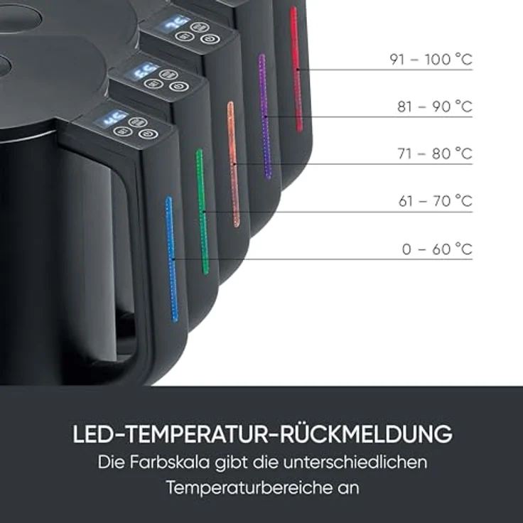 SEVERIN Cool-Touch Wasserkocher WK 3484, doppelwandig mit LED-Temperaturanzeige, Warmhaltefunktion und 1,7 L Kapazität, schwarz, 2.200 W – Bild 5