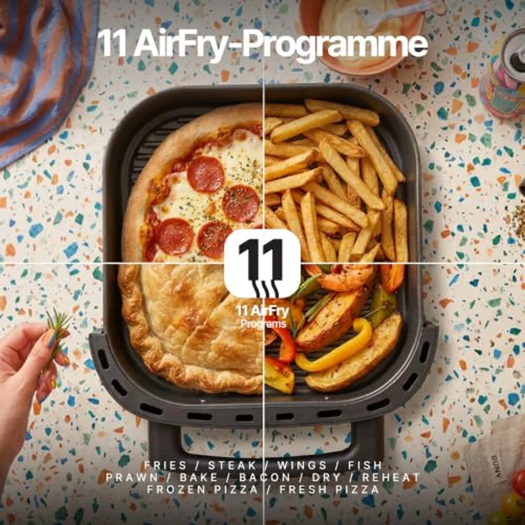 Seeger SpaceFry XXL Heißluftfritteuse, 6L, Airfryer mit Sichtfenster, 11 Garprogramme, 80-230 °C, PFAS-frei, Pizzaofen – Bild 2