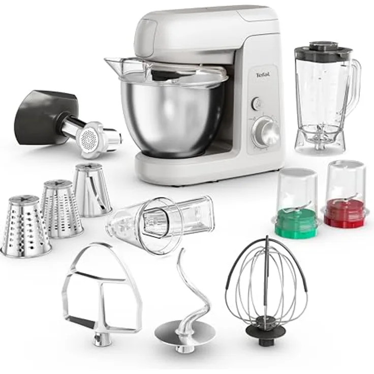 Tefal Bake Partner Küchenmaschine 1100 W, Silver, inkl. Standmixeraufsatz + Back-Kit, Abschaltautomatik, planetarisches Rührsystem, 4,6-l-Schüssel