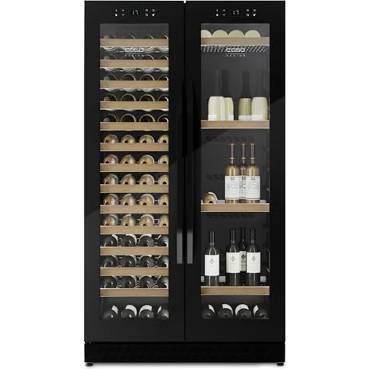 Caso WineComfort 126, Eleganter Weinkühlschrank für 122 Flaschen, 2 Zonen (5–20 °C), leise Kompressortechnik, UV-Schutzglas, LED-Touch-Display, freistehend & einbaufähig, schwarz – Bild 2