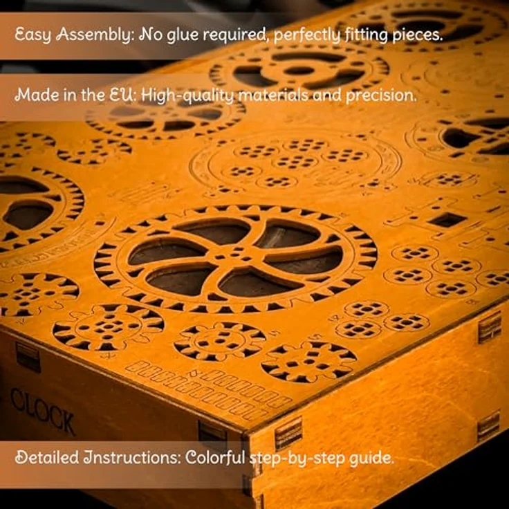 WoodenCity 3D-Holzpuzzle Wanduhr, Industrielle Vintage-Wanduhr mit präzise gearbeiteten Zahnrädern und hochwertigem Holz – Bild 5