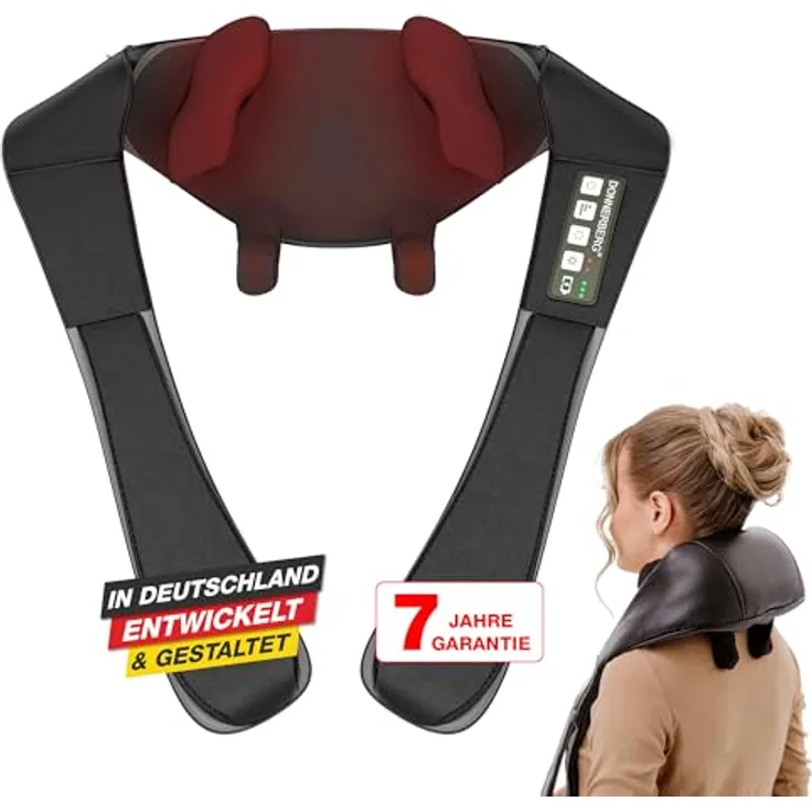 Donnerberg® Das Original Proneck Nackenmassagegerät mit Wärme MARKTNEUHEIT 2024, Kabellos, Markenakku, 7 Jahre Herstellergarantie - KNM-001, bionische Handtechnologie, zweistufige Wärmetechnologie, Samsung-Batterie, austauschbare Bezüge, punktuelle Massage, Schwarz
