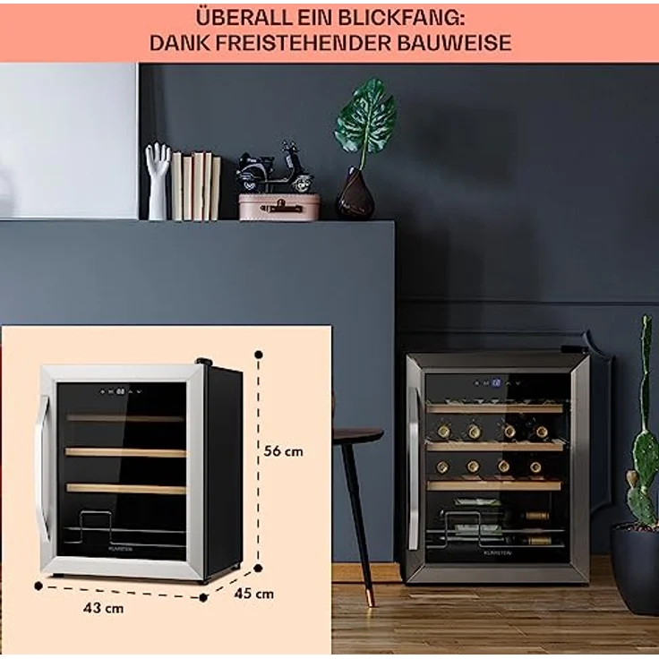Klarstein Vinamour 16 Uno Weinkühlschrank, freistehend, silber, 16 Flaschen, Energieklasse G – Bild 7