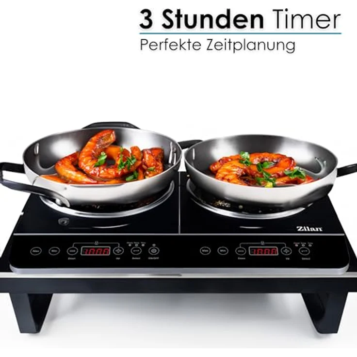 Zilan Doppel-Induktionskochplatte ZLN-8088, Kristallglas, 2 Kochfelder, 10 Temperaturstufen, 200-2000 Watt, Timer, Überhitzungsschutz, Touch-Bedienfeld, Digitalanzeige – Bild 6