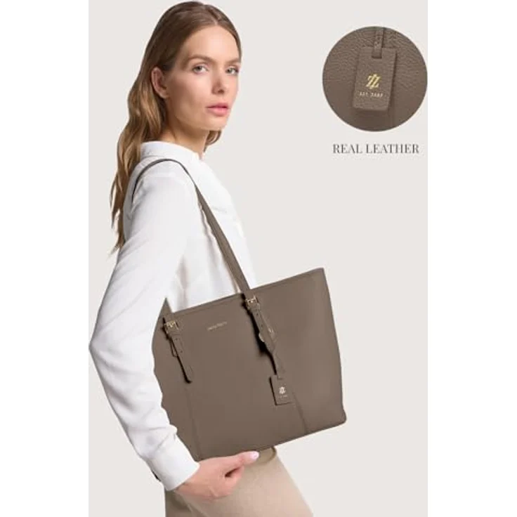 Lazarotti Bologna Leather Shopper Tasche, 100% Leder, grau, 35 cm x 13.5 cm x 28 cm – Bild 2