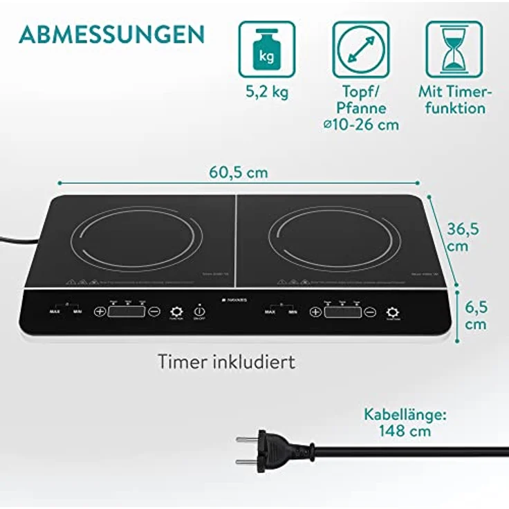 Navaris 3500W, Kochplatte, Autark Ja, Betriebsart Induktion – Bild 6
