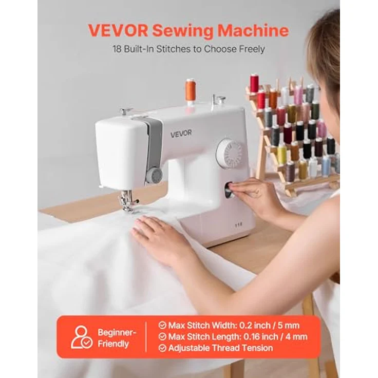 VEVOR Digitale Nähmaschine mit 200 Stichanwendungen, LED-Bildschirm, Pedal & LED-Licht, robuster Metallrahmen, für dicke Stoffe, 18 Sticharten – Bild 2