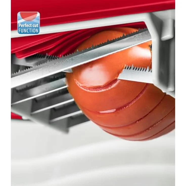 Genius Nicer Dicer Chef Gemüseschneider 15 tlg, Multifunktionaler Spiralschneider mit Käsereibe und Selbstreinigungsfunktion, Rot – Bild 4