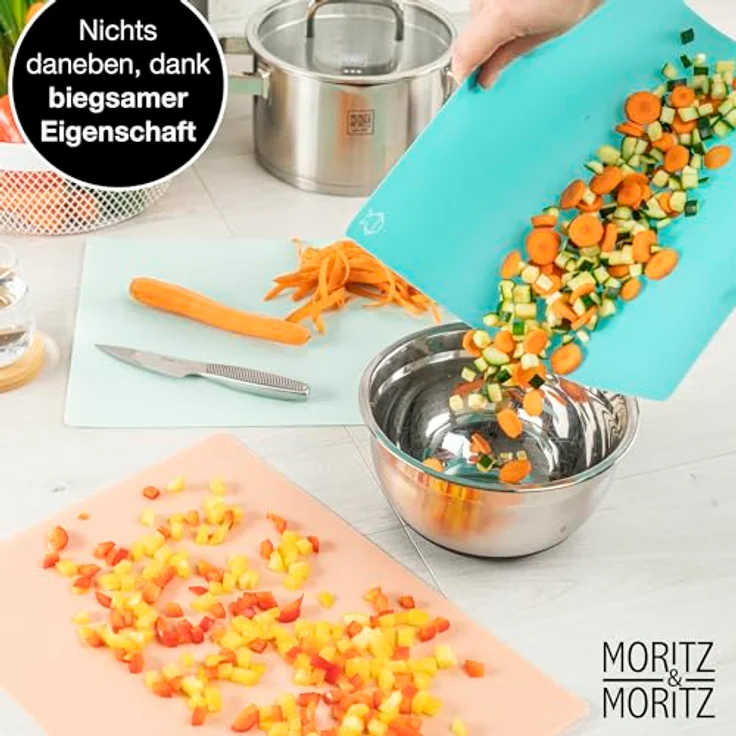 Moritz & Moritz 4x Schneidematte Küche - Je 28 x 38 cm - Schneideunterlage Küche für schnelles Arbeiten - Schneidebrett Kunststoff Flexibel – Bild 5