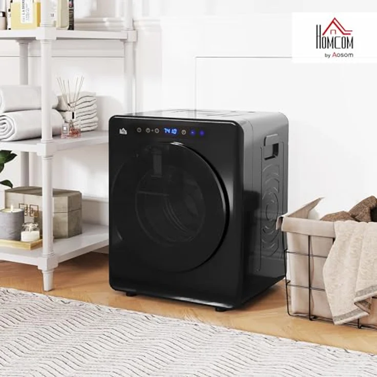 HOMCOM Mini Ablufttrockner 3 kg, 1000W Wäschetrockner mit Desinfektionsfunktion, 6 Programme, Touch-Screen, 3 Temperaturen, Timer, Schwarz – Bild 2