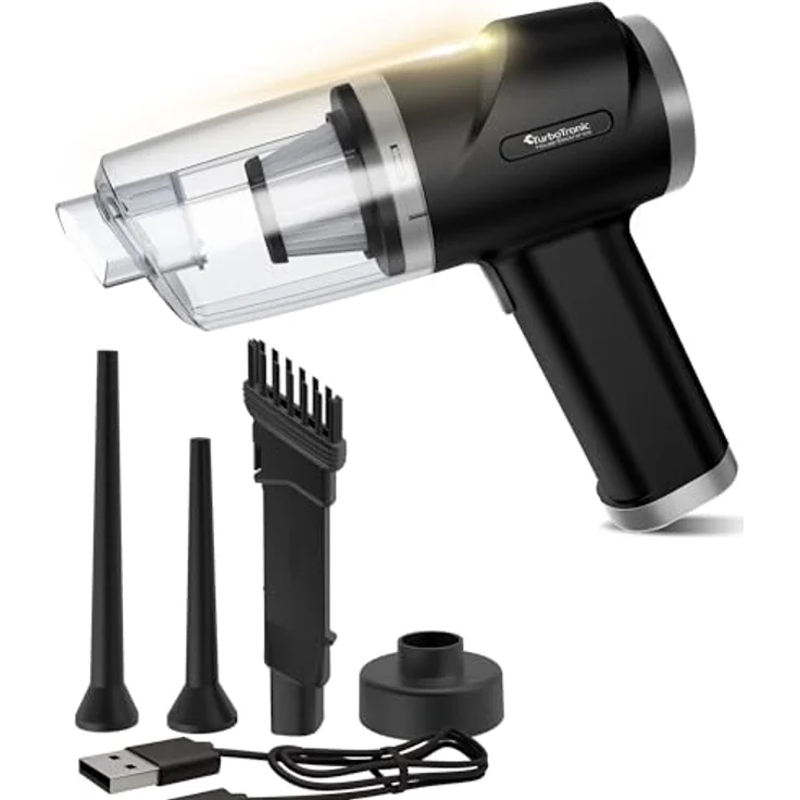 TurboTronic By Z-LINE Akku Staubsauger 5KPA Handstaubsauger mit 47k RPM Gebläse kabellos 0,15 L beutellos Fugendüse für Auto Büro Haus (Schwarz) – Bild 1