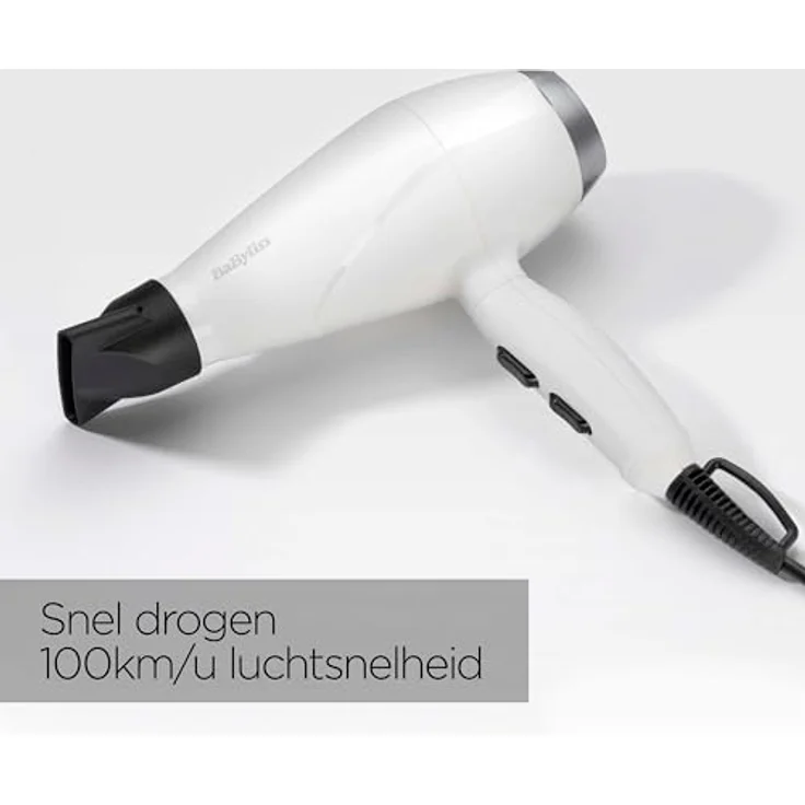 Babyliss 2000 Profi-Haartrockner Pro Speed, matt Weiß, AC Motor, 2000W, 100 Km-H, extra langes kabel, Made in Italy, 6704WE – Bild 2