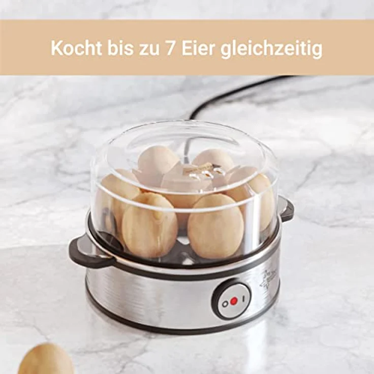 SUNTEC Eierkocher Edelstahl EGG-8564 | 1 ? 7 Eier mit 3 Härtegradeinstellung [weich mittel hart] für das perfekte Ei max. 7eier | inkl. Akustisches Signal [Timer, Abschaltautomatik] Schale für Rührei – Bild 4