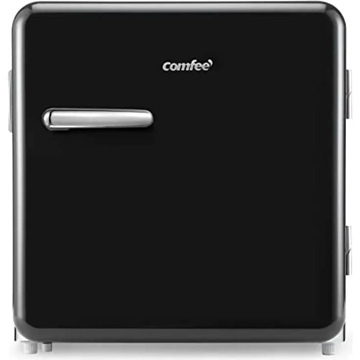 Comfee RCD50DK1RT(E) Mini-Kühlschrank/ Retro Kühlschrank / 47L Kühlbox / 50 cm Höhe / 100 kWh/Jahr / Einstellbare Temperaturregelung / Verstellbare Standfüße / Schwarz