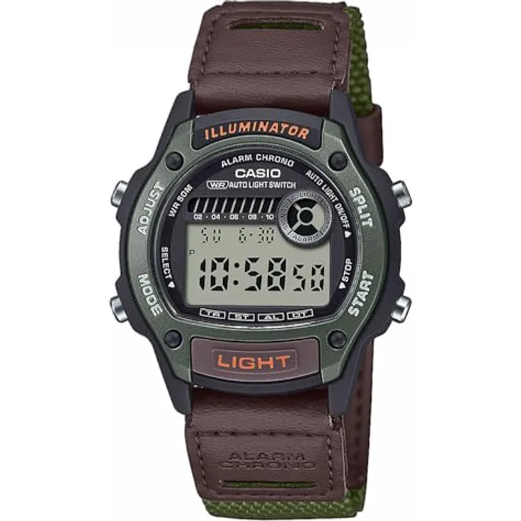 Casio Quarzuhr Alarm-Chrono W-220HF-3AVEF für Damen und Jugendliche, digitale Anzeige, braunes Kunststoffarmband, Stoppuhr, Alarmfunktion