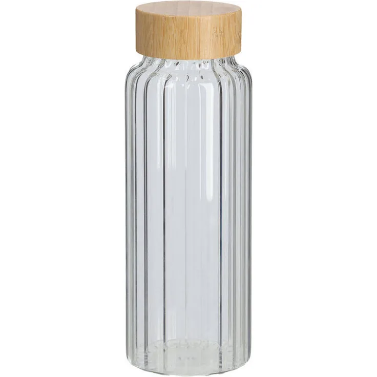 XXXL Essig- & Ölspender, transparente Glasflasche mit Bambusdeckel, 1000 ml, 9x25.5 cm