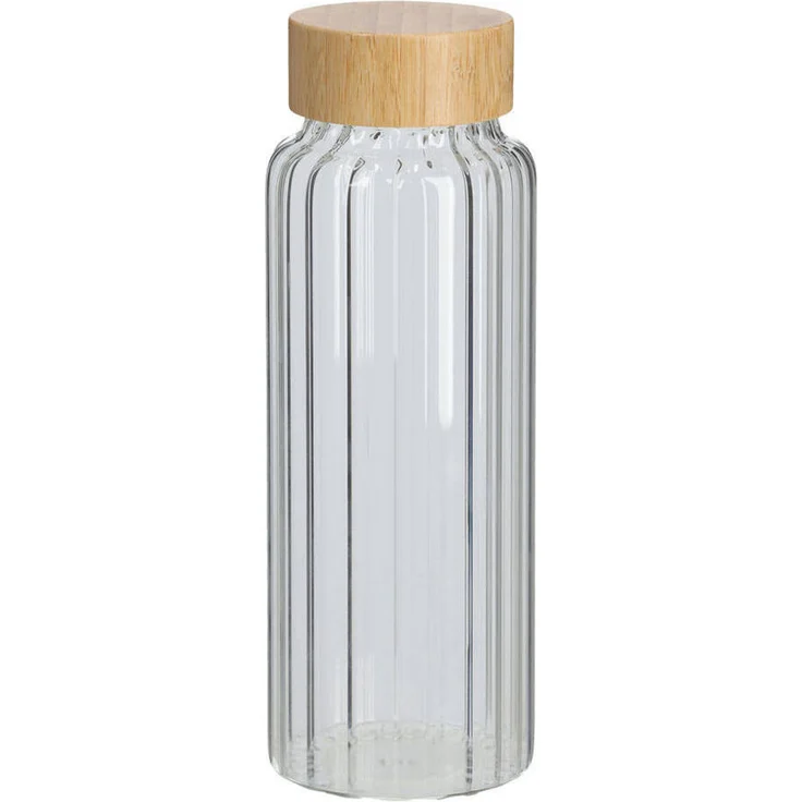 XXXL Essig- & Ölspender, transparente Glasflasche mit Bambusdeckel, 1000 ml, 9x25.5 cm
