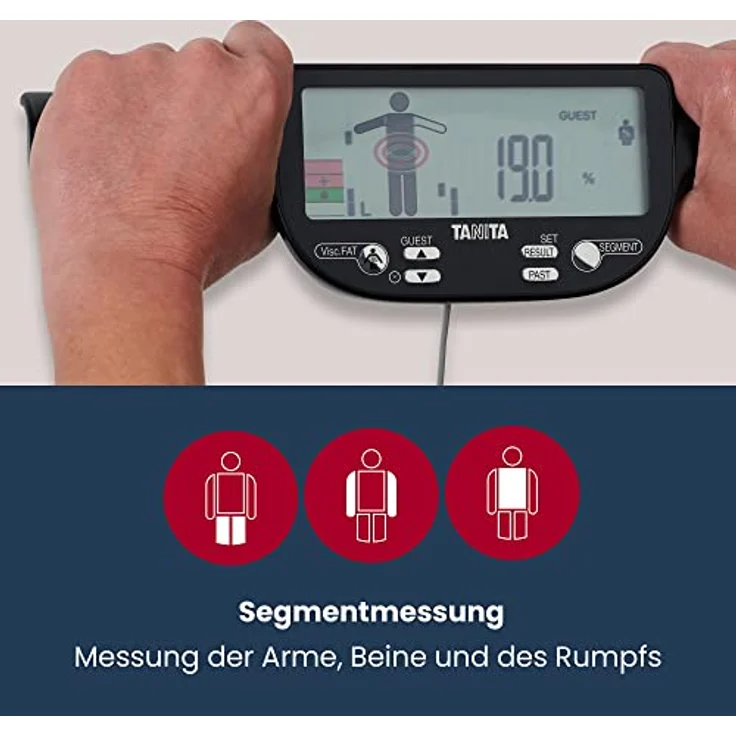 TANITA BC-613 Segmentale Körperanalysewaage Körperfett Muskelmasse pro Körperteil Tägliche Kalorienaufnahme 10 Ablesungen Schwarz – Bild 5