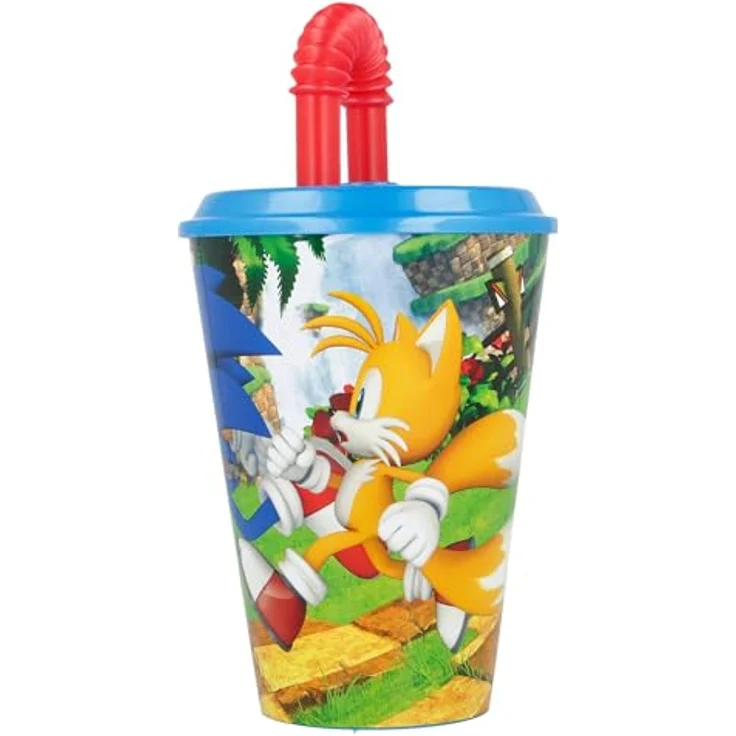 Sonic Trinkflasche Sonic the Hedgehog Speedy Trinkbecher, BPA-frei, 430 ml mit Klapp-Strohhalm, UV-beständig – Bild 3