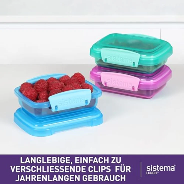 Sistema Lunch Frischhaltedosen mit kontrastierendem Clips, pink-blau, 200 ml, 3 Stück – Bild 2