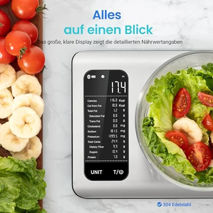 COSORI Küchenwaage digital mit Nährwertberechnung, 19 Nährstoffe verfolgt, 5kg Edelstahl-Lebensmittelwaage in Schwarz - Ideal für Gewichtsverlust und gesunde Ernährung – Bild 2