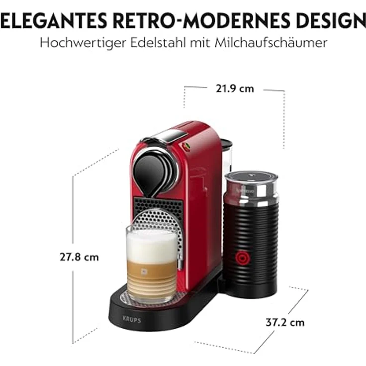Krups XN7615 Nespresso Citiz&Milk Kaffeekapselmaschine (1260 Watt, Wassertankkapazität: 1l, Pumpendruck: 19 Bar) rot mit Milchaufschäumer – Bild 4
