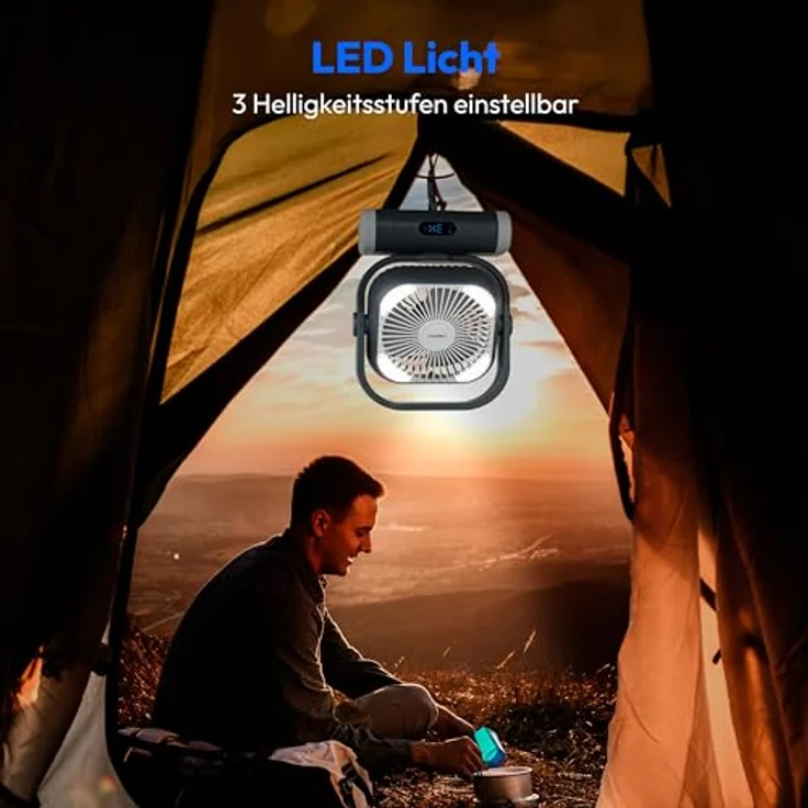 MEDION Tischventilator E10 TF, Camping-Ventilator mit 5 Geschwindigkeitsstufen, Fernbedienung, Oszillation, Akku, Powerbankfunktion und LED Licht – Bild 5