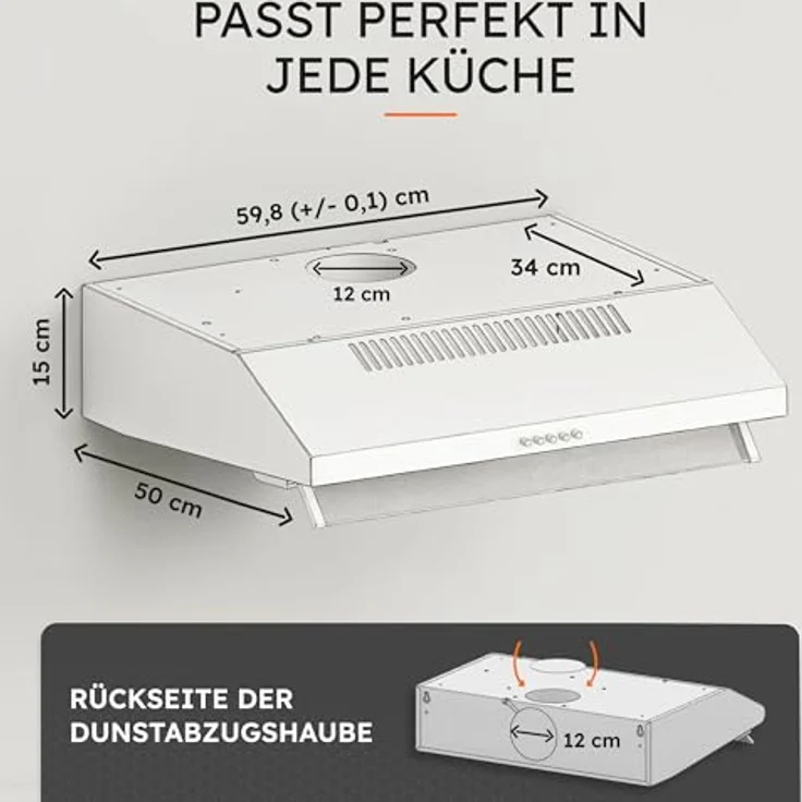 NEG NEG15-AT+, Motorhaube, Standard, Breite: 60 cm, Tiefe: 50 cm, Absaugung und Rückführung (mit zusätzlichem Rückführungsset), weiß – Bild 8