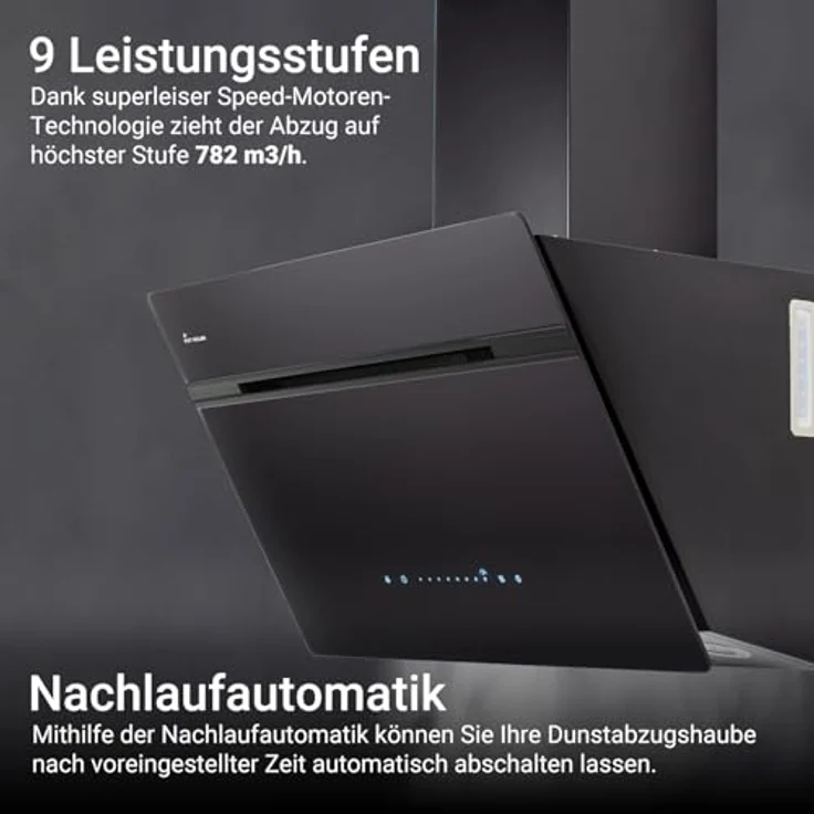 KKT KOLBE AURORA6005FB Dunstabzugshaube 60 cm, 782 cbm/h, Kopffrei, Schwarz, Glas, Smart WiFi App, Nachlaufautomatik, SensorTouch, RGBW LED-Beleuchtung, A+++ – Bild 5