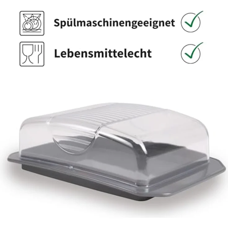 Pro Home Dekorative Butterdose - Transparent mit Deckel - Butterbox, spülmaschinenfest - BPA Frei Kunststoff - Butterschale für 250g Butter - Anthrazit – Bild 2