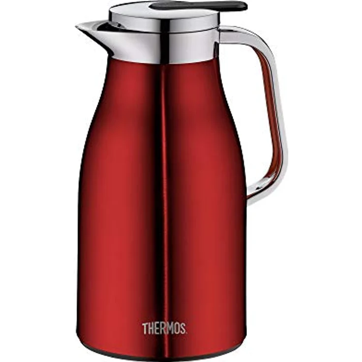 Thermos Thermoskanne Century 1L, Edelstahl rot mit Glaseinsatz und Einhandausgießtaste, hält 12 Stunden heiß, ideal als Kaffeekanne oder Teekanne, für 8 Tassen, Modell 4046.248.100 – Bild 1