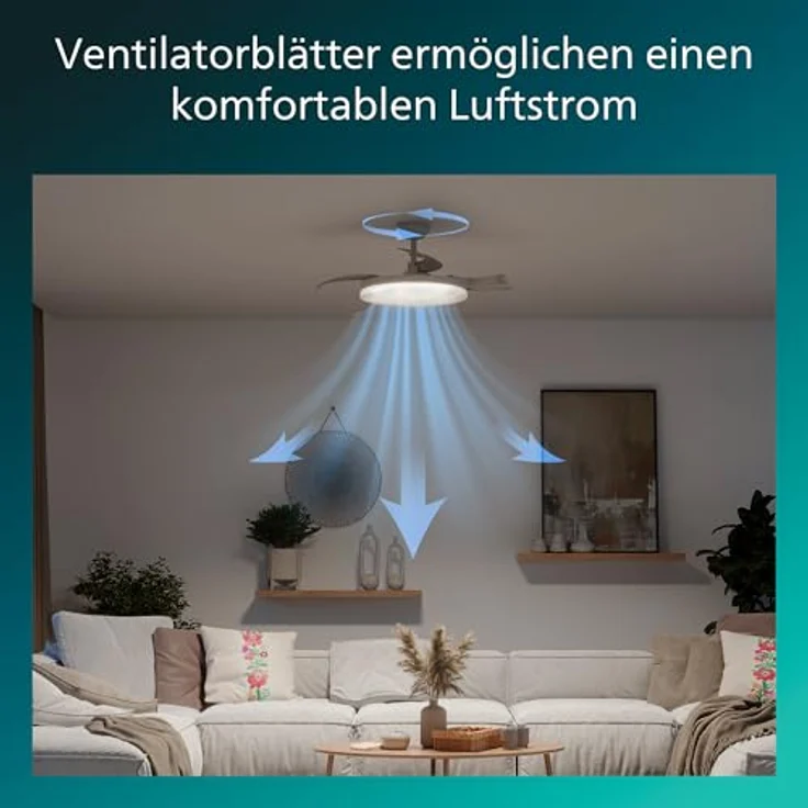 Philips Solr Deckenventilator mit LED-Licht, Einziehbaren Flügeln, 106 cm, 4.500 Lumen, Dimmbar, 3 Weißstufen, Fernbedienung, Weiß – Bild 3