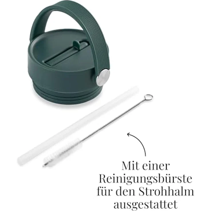 EQUA Carry Cup, Edelstahl Isolierte Trinkflasche mit klappbarem Strohhalm, 600ml, 15 Stunden kalt oder 8 Stunden heiß, 100% auslaufsicher, Forest Green – Bild 4